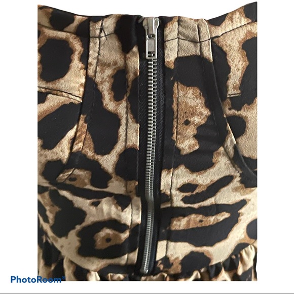 Leopard Print Strapless Smocked Hi-Lo Dress W/ Front Zipper Closure Womens Small - Picture 3 of 13